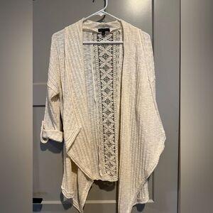 Open Front Waterfall Cardigan Sweater - Cream Blend Casual Knit EUC